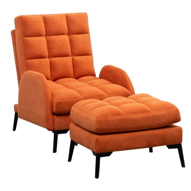 Living and Home Recliner Armchair and Ottoman Set with Metal Legs - Orange
