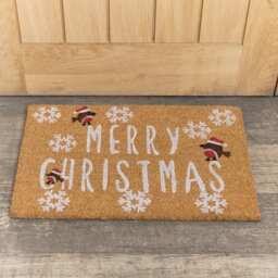 Merry Christmas Robin Detail PVC Backed Coir Doormat 60cm X 40cm