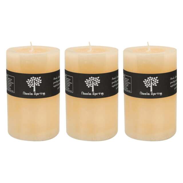 Nicola Spring Round Vanilla Pillar Candles - 110 Hours - Cream - Pack of 3 Cream Beige