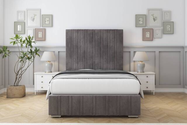 "Sloomy Langston Slate Naples Deep-Sided Bed Frame With 50"" Upholstered Headboard 3' Single"