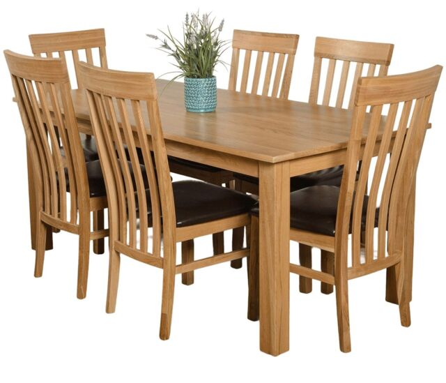 Oslo 180 x 90 cm Large Oak Dining Table and 6 Harvard Chairs Brown Brown