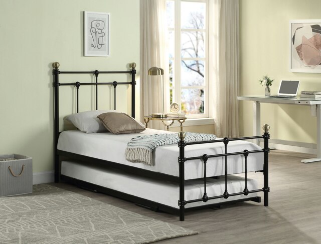 Bayford Traditional Single Metal Bed Frame with Guest Trundle Bed Black Black Single