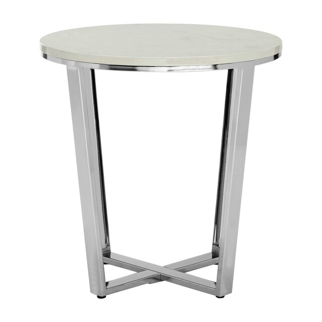 Allure Round White Faux Marble End Table White