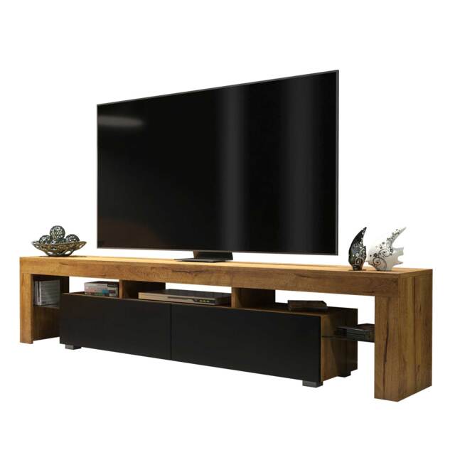 TV Unit TV Stand Oak Black Media Console Sideboard Storage Cabinet 200cm