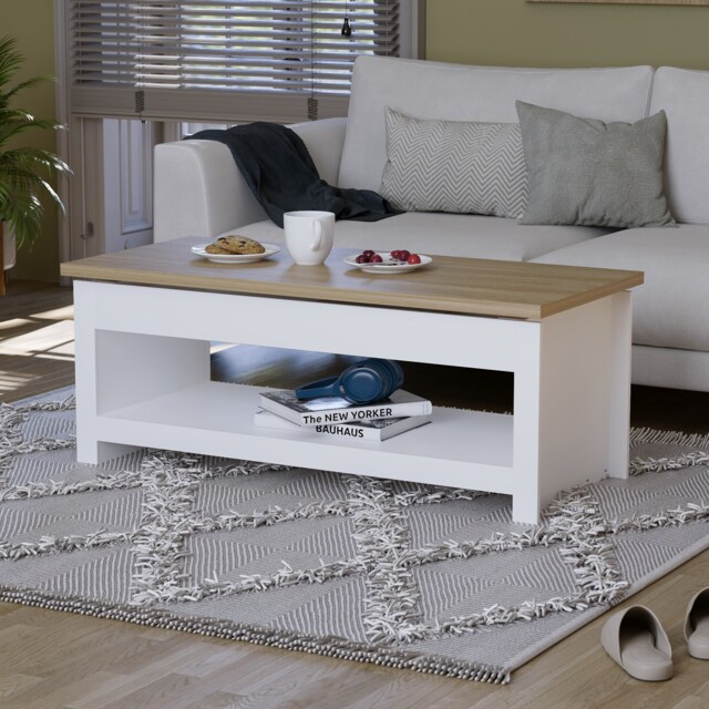 Vida Designs Arlington Sliding Top Coffee Table Shaker Side Living Room Table, White & Oak
