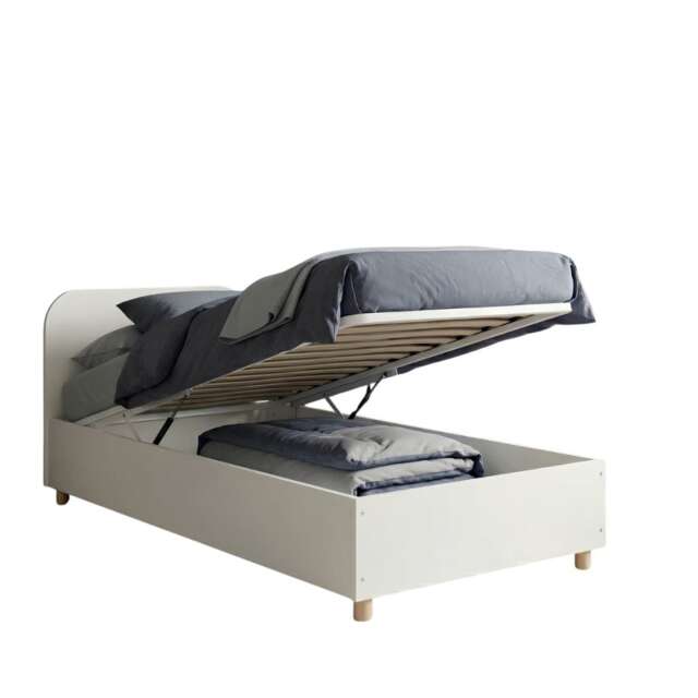 Agnes Single Gas Lift Ottoman Bed with Storage in White