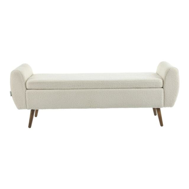 Living and Home Teddy Fur Upholstered Storage Bench - Beige White