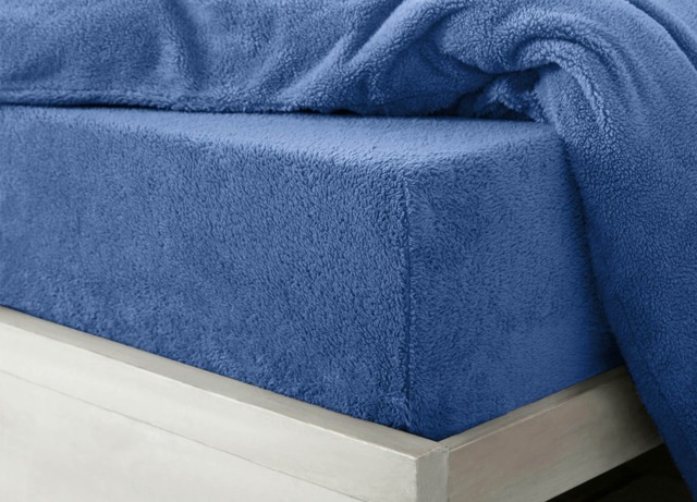Velosso Teddy Fleece Warm and Cosy Fitted Sheet Blue Blue Double