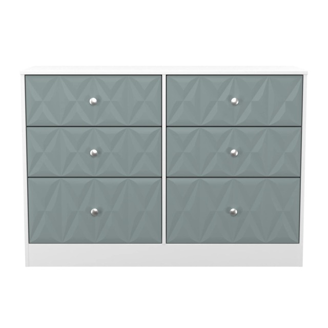 Memphis 6 Drawer Wide Chest of Drawers in Duck & White Matt (Ready Assembled) Blue Duck & White Matt