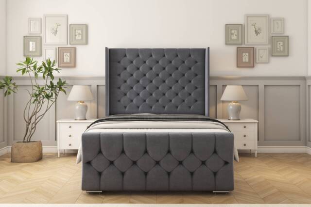 "Sloomy Luthor Steel Plush Bed Frame With 50"" Upholstered Wingback Headboard 6' Super King"