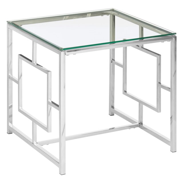 Orsina Contemporary Clear Glass And Silver Base End Table, Tempered Glass Top End Table, Stylish Bedside Table