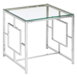 Orsina Contemporary Clear Glass And Silver Base End Table, Tempered Glass Top End Table, Stylish Bedside Table