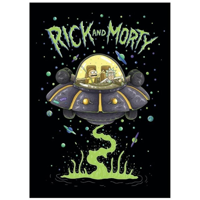 Rick And Morty Fleece Spaceship Blanket - Black/Green/Purple - 150cm x 100cm Black