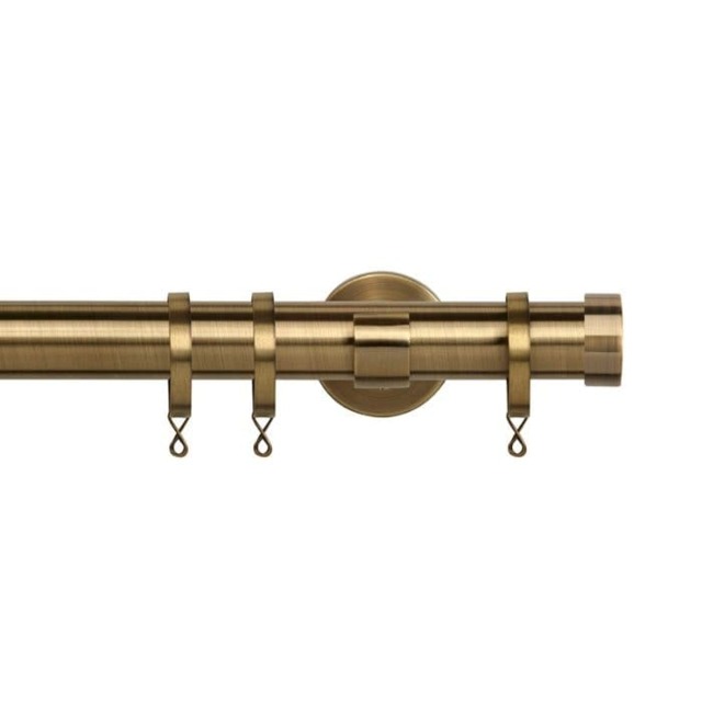 35mm Fixed Length Metal Curtain Pole Set Antique Brass End Cap Finial 290cm Bronze Bronze