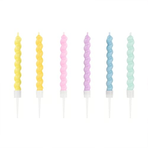 Pastel Colour Twisted Birthday Candles with Plastic Holders - Pack of 6