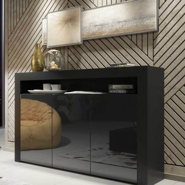 TV Unit TV Stand Sideboard Storage Cabinet Cupboard Black High Gloss 155cm