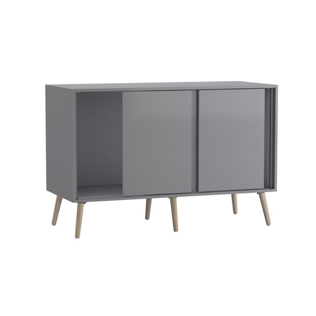 URBNLIVING Grey Carcass 3 Door Sliding Storage Cabinet Multi Grey Doors & Pine Legs 1
