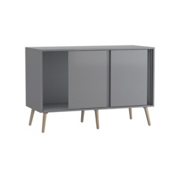 URBNLIVING Grey Carcass 3 Door Sliding Storage Cabinet Multi Grey Doors & Pine Legs 1