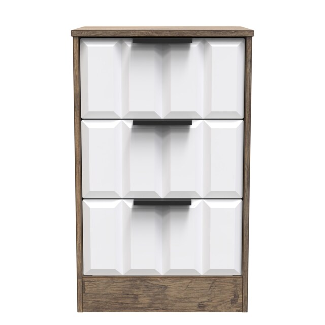 Seattle 3 Drawer Bedside Cabinet in White Matt & Vintage Oak (Ready Assembled) White White Matt & Vintage Oak