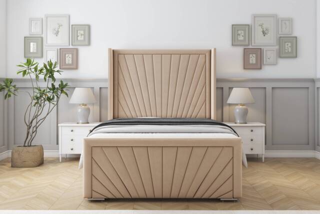 "Sloomy Rutherford Pebble Plush Bed Frame With Mattress With 50"" Upholstered Wingback Headboard 4' Small Double"