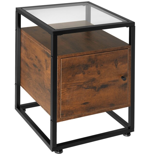 Nightstand Dudley with 3 shelves, magnetic door Brown Dark Wood
