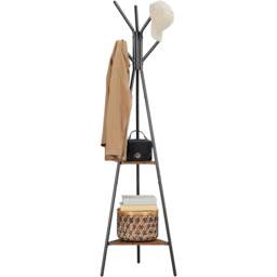 Industrial Hallway Coat Stand with Shelves, Storage Rack for Clothes, Hats and Bags, Rustic Brown and Black