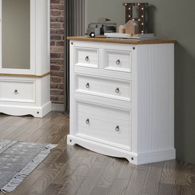 Premium Corona 2+2 Chest of Drawers - Industrial Style Bedroom Storage Cabinet with Spacious Drawers White White 1