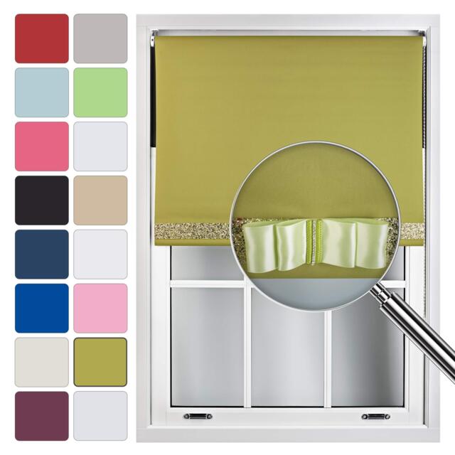 FURNISHED Blackout Roller Blind with Gold Glitter Trim and Green Bow Cut to Size Green Green (W) 150cm x (L) 165cm