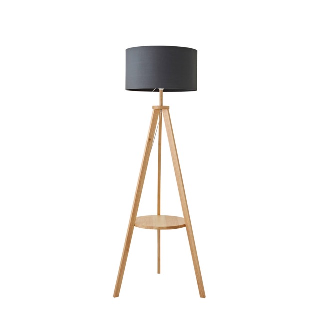 ValueLights Morrigan Charcoal Shade Wooden Tripod Floor Lamp Grey