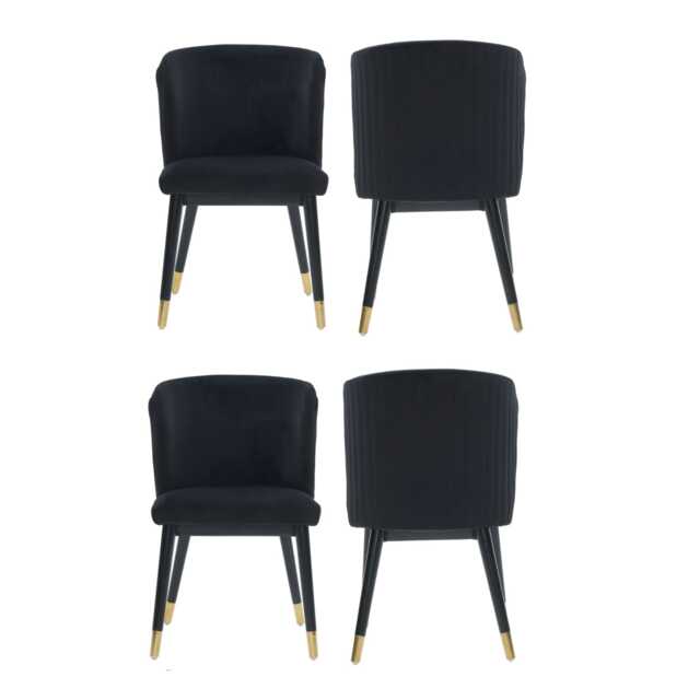 Set of 4 Sofina Modern Velvet Dining Chairs with Tufted Back - Wooden Frame & Gold-Tipped Rubberwood Legs Blue Blue