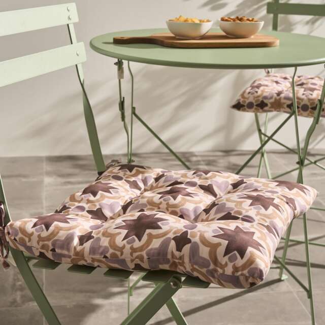 OHS 2 x Tiles Garden Chair Cushions Outdoor Seat Pads Multi Natural