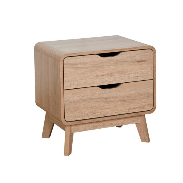 2 Drawer Bedside Oak Effect Scandi Legs Bedroom Furniture Nightstand Table Unit