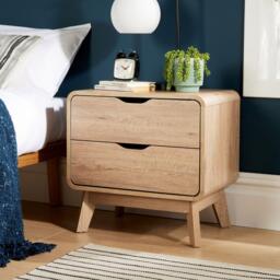 2 Drawer Bedside Oak Effect Scandi Legs Bedroom Furniture Nightstand Table Unit