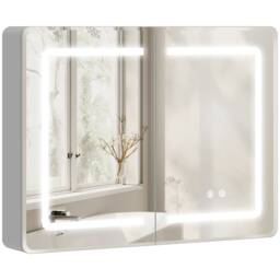 HOMCOM 60 x 80 cm LED Bathroom Mirror Cabinet with Double-Sided Mirrors Silver Silver 80W x 13.5D x 60H cm