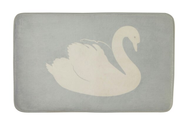 Orsina Swan Design Square Bath Mat, Nature-Inspired Blue & White Square Bath Rug, Soft Flannel Fleece Shower Mat
