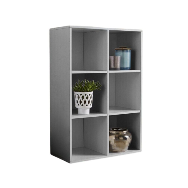 Storage Cube 6 Shelf Bookcase Wooden Display Unit Organiser Furniture Grey