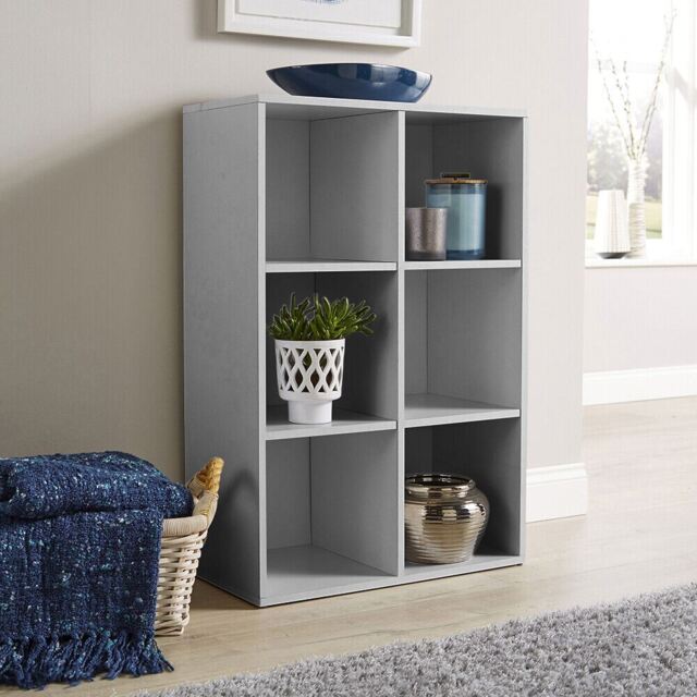 Storage Cube 6 Shelf Bookcase Wooden Display Unit Organiser Furniture Grey