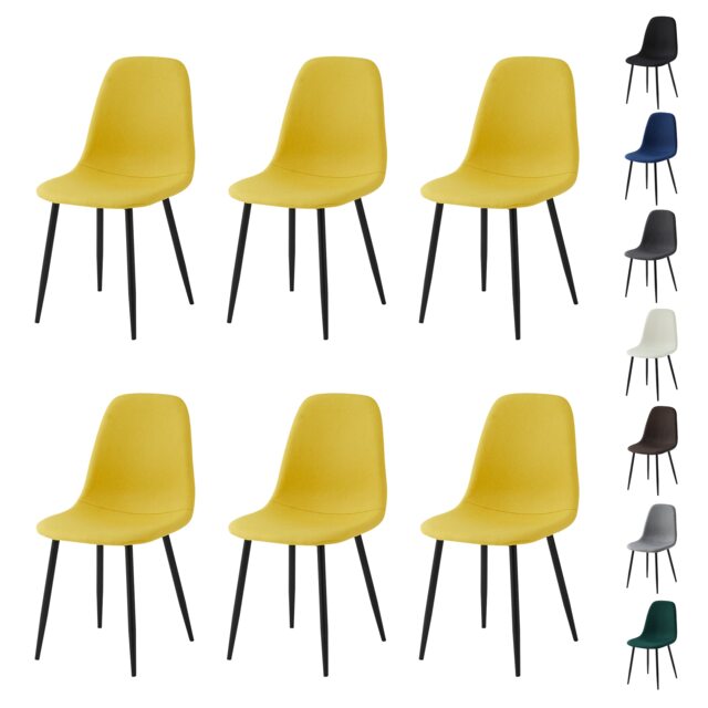 Set of 6 Teddy Faux Fur Stitched Design Dining Chairs Yellow Bella by MCC