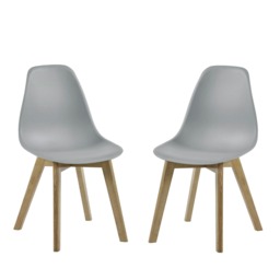 Alderley Premium Grey Plastic Dining Chairs with Wooden Legs - Set of 2