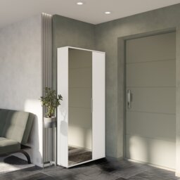 FURNICOMP Zurich 2 Door Matt White Large Tall Mirrored Shoe Storage Cabinet