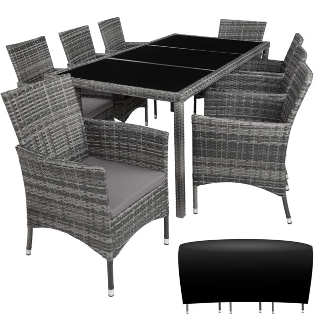 Garden Furniture Set Almansa - 8 chairs, dining table, with protective cover Grey mottled grey/grey 60 x 55 x 83 cm 1