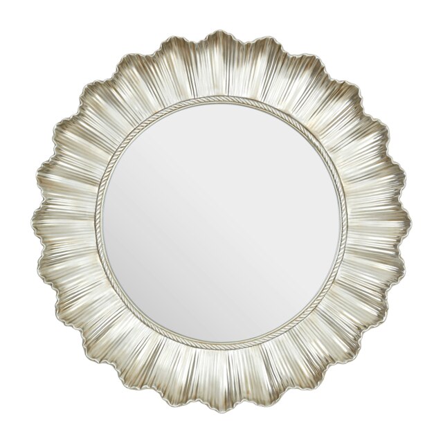 Luxe Champagne Finish Scallop Wall Mirror,Decorative Round Mirror With Rope Detail,Metallic Dressing Mirror Silver