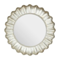 Luxe Champagne Finish Scallop Wall Mirror,Decorative Round Mirror With Rope Detail,Metallic Dressing Mirror Silver