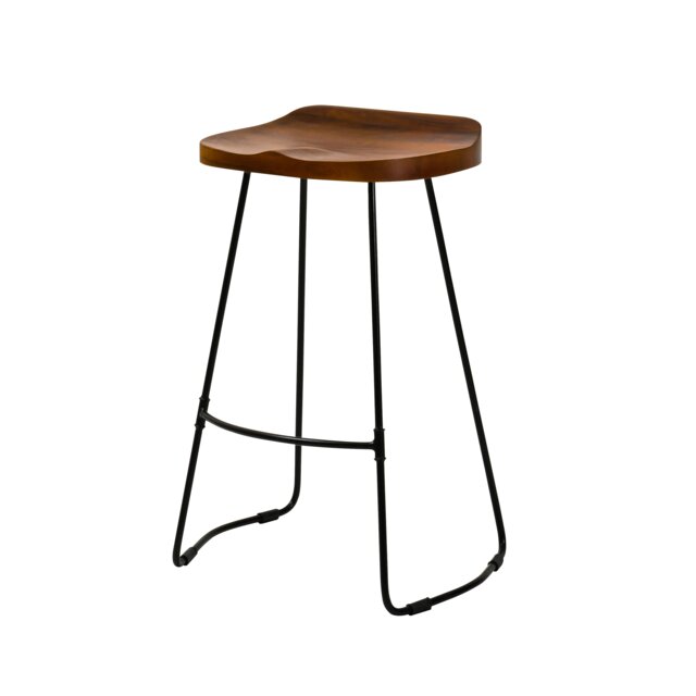 Rombass Solid Mango Wood Counter Stool with Saddle Seat and Footrest