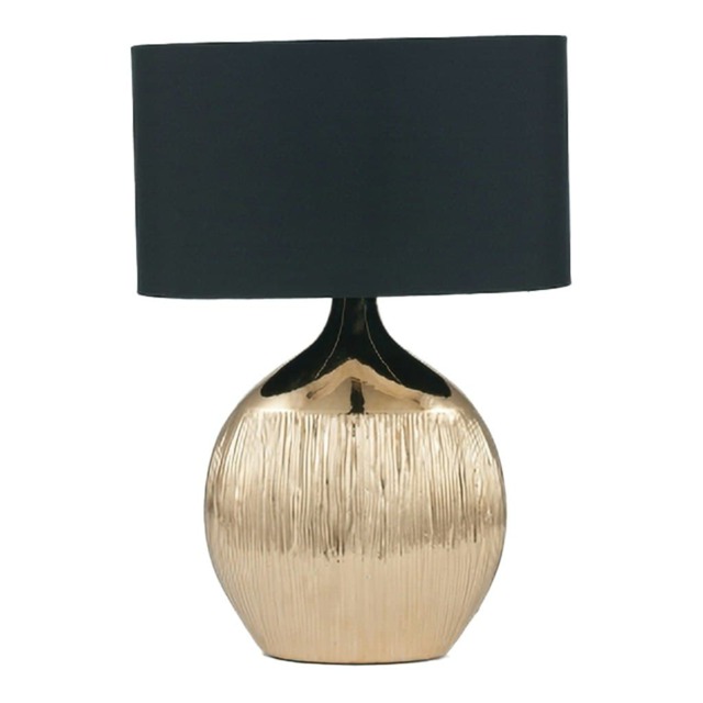 Gold Textured Ceramic Table Lamp With Black Shade