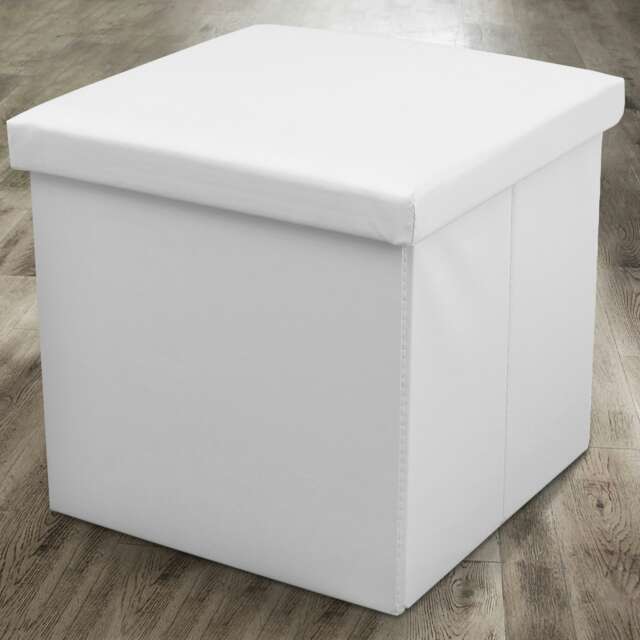 Home Republic Faux Leather Storage Ottoman - 38cm X 38cm Foldable White