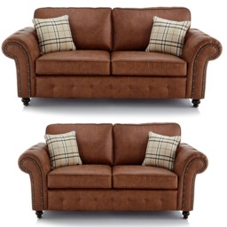 OAKLAND 3+2 SOFA FAUX LEATHER SET SUITE IN BROWN