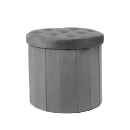 OHS Matte Velvet Round Folding Storage Organiser Ottoman - Charcoal Grey