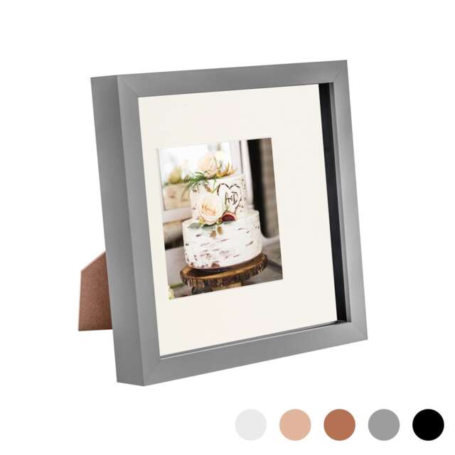"Nicola Spring 8 x 8"" Photo Frame - Grey/Ivory Mount - 3D Photo Frame Picture Frame Box Portrait Display Case (22.5 x 22.5cm)"