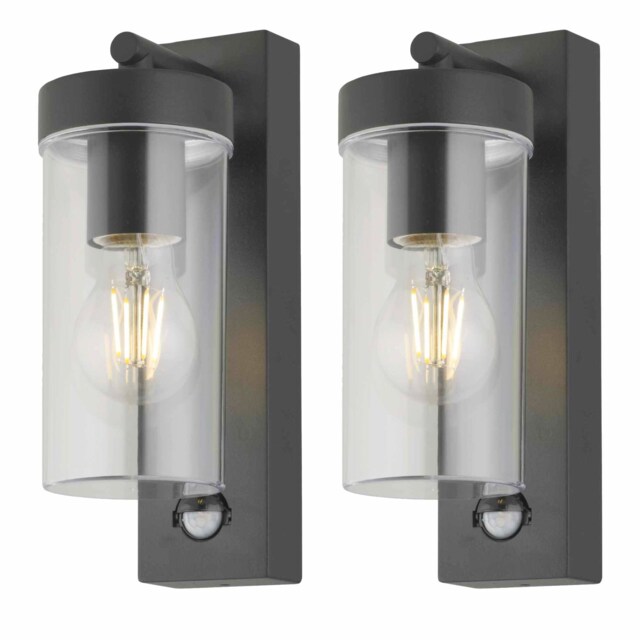 Set of 2 Hadron - Black Motion Sensor Outdoor Wall Lights Black Clear 2